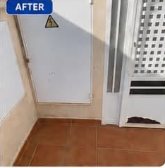 Balcony floor after cleaning, bright tiles