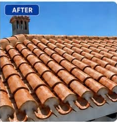 Roof tiles after cleaning, bright terracotta